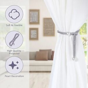 Adjustable Curtain Tiebacks w/Pearl - You Get A Set of Two - Gray